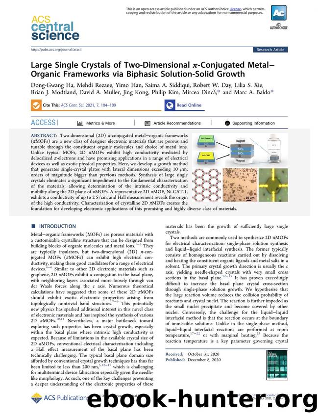 Large Single Crystals of Two-Dimensional ÏâConjugated MetalâOrganic Frameworks via Biphasic Solution-Solid Growth by unknow