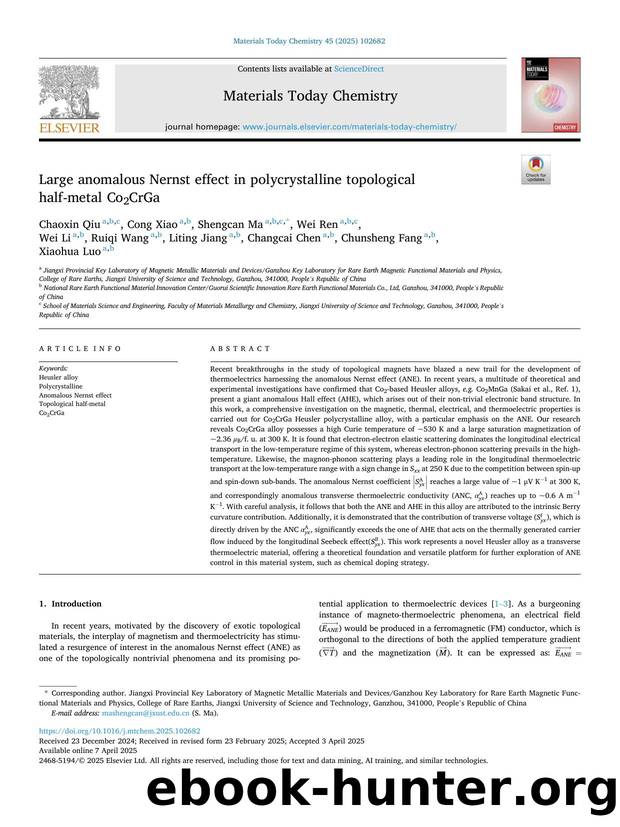 Large anomalous Nernst effect in polycrystalline topological half-metal Co2CrGa by unknow
