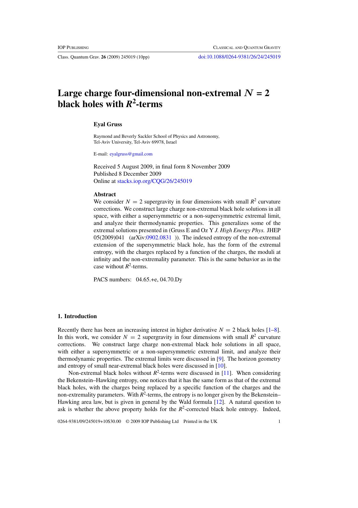 Large charge four-dimensional non-extremal N=2 black holes with R2-terms by E Gruss