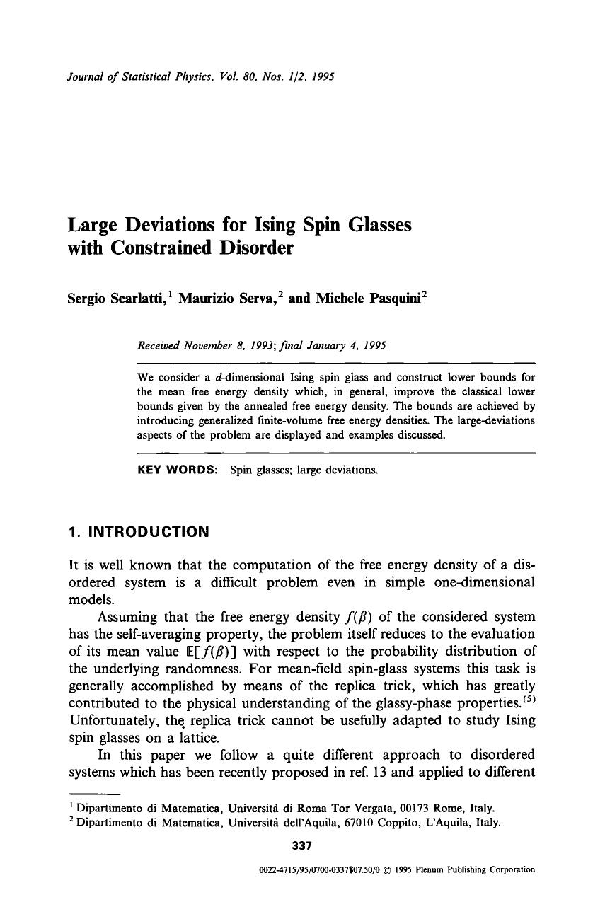 Large deviations for Ising spin glasses with constrained disorder by Unknown