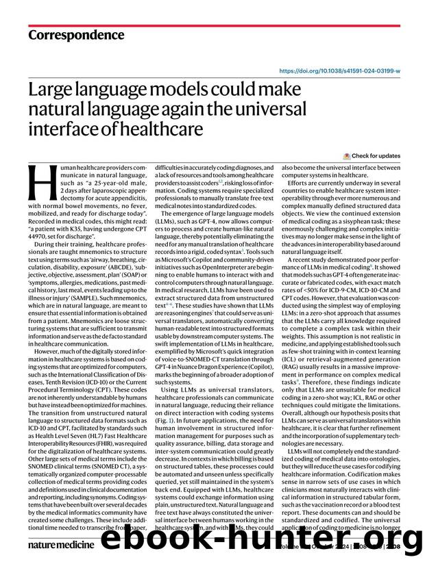 Large language models could make natural language again the universal interface of healthcare by Jakob Nikolas Kather & Dyke Ferber & Isabella C. Wiest & Stephen Gilbert & Daniel Truhn