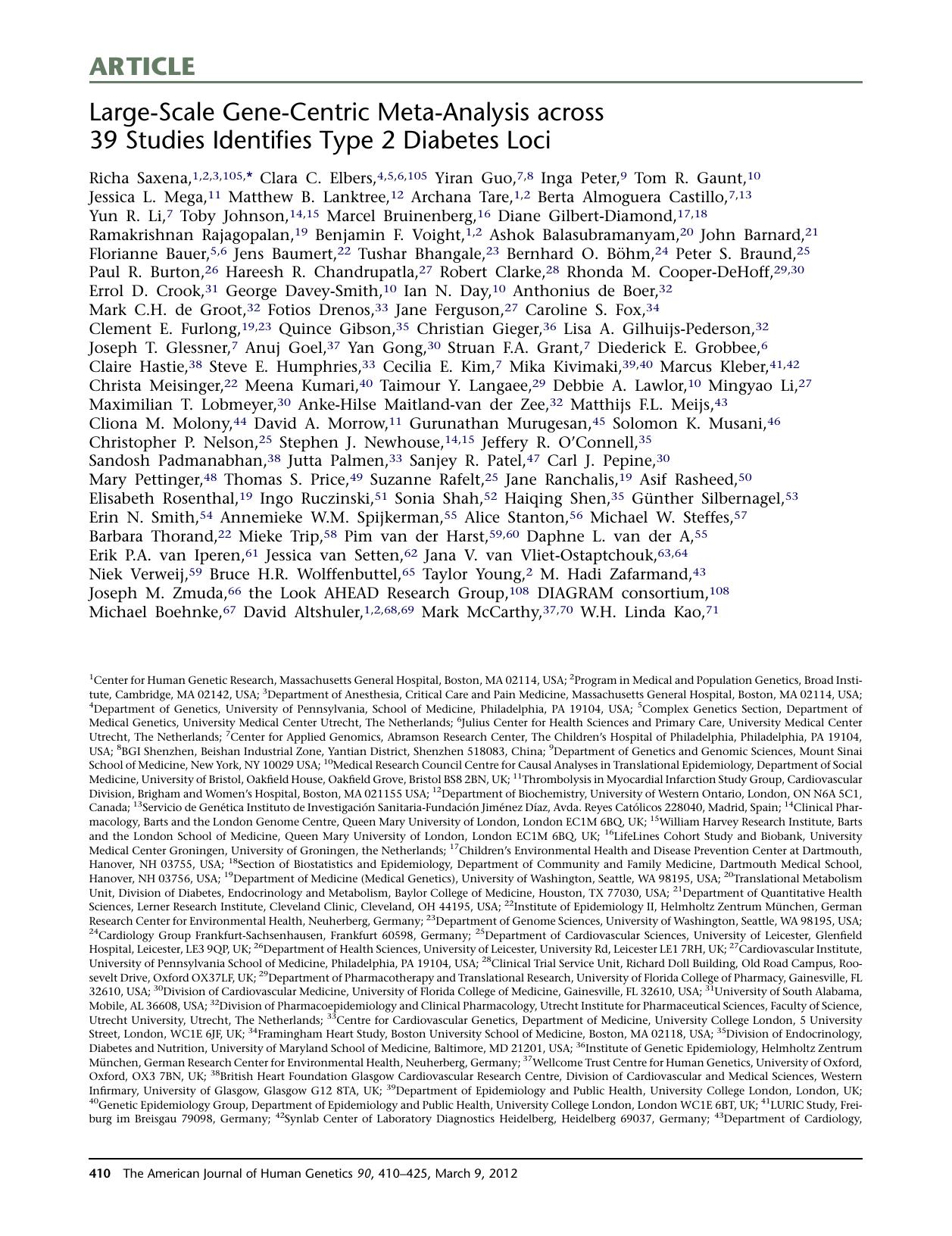 Large-Scale Gene-Centric Meta-Analysis across 39 Studies Identifies Type 2 Diabetes Loci by unknow