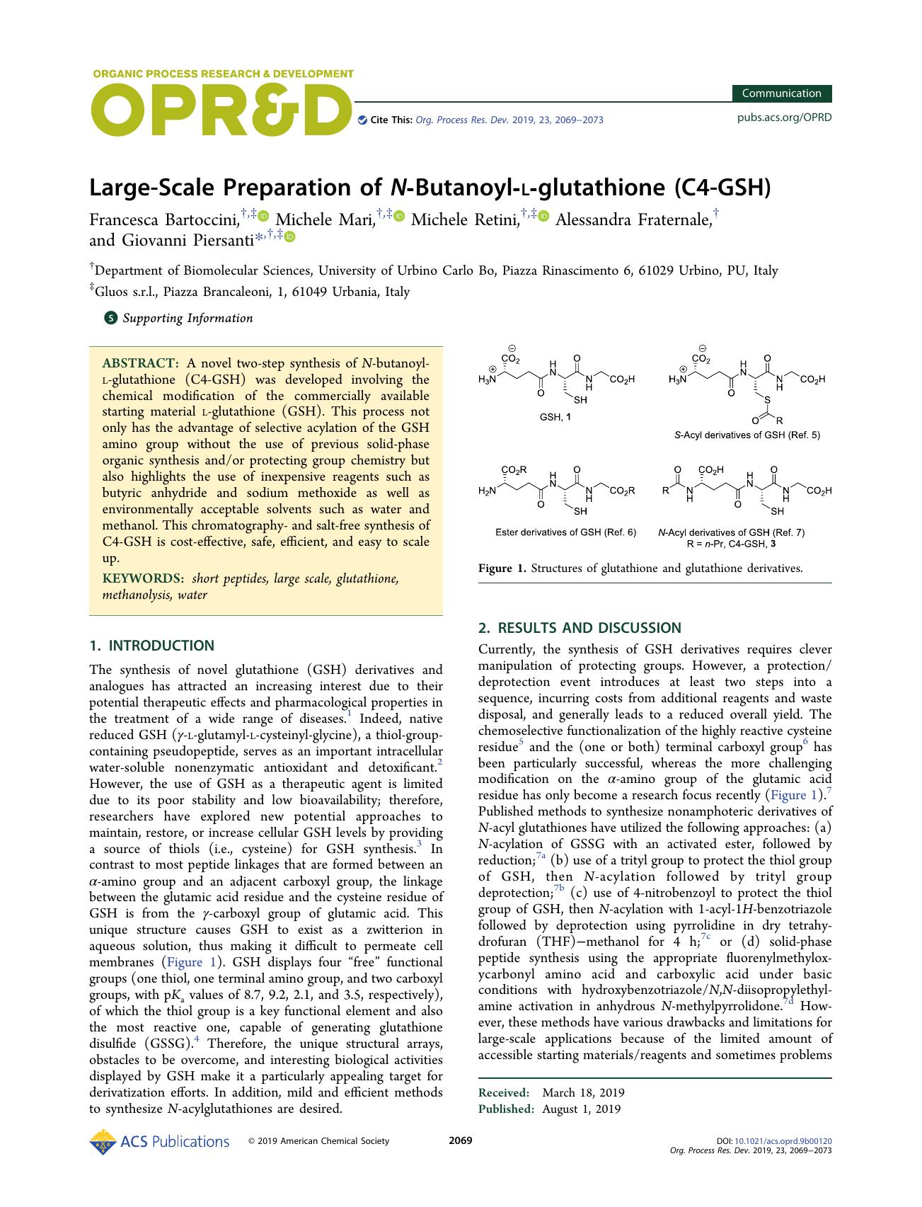 Large-Scale Preparation of N-Butanoyl-l-glutathione (C4-GSH) by Francesca Bartoccini; Michele Mari; Michele Retini; Alessandra Fraternale; Giovanni Piersanti