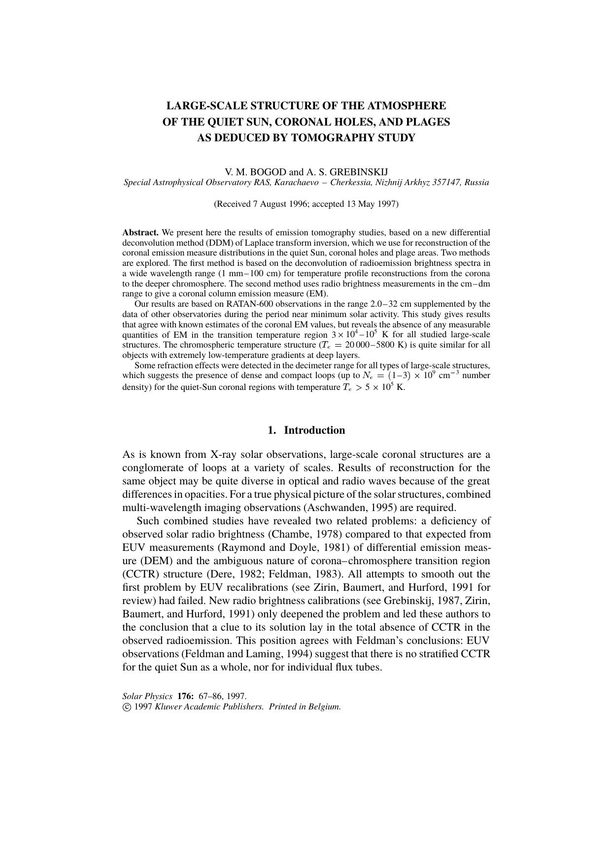 Large-Scale Structure of the Atmosphere of the Quiet Sun, Coronal Holes, and Plages as Deduced by Tomography Study by Unknown