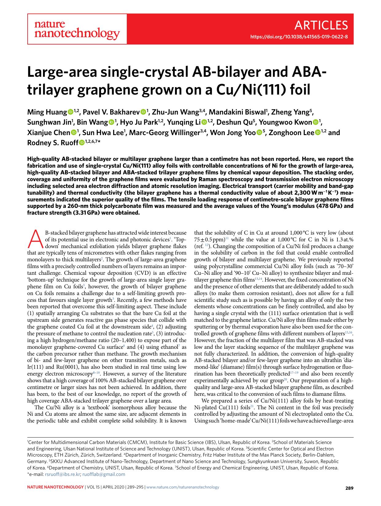 Large-area single-crystal AB-bilayer and ABA-trilayer graphene grown on a CuNi(111) foil by unknow