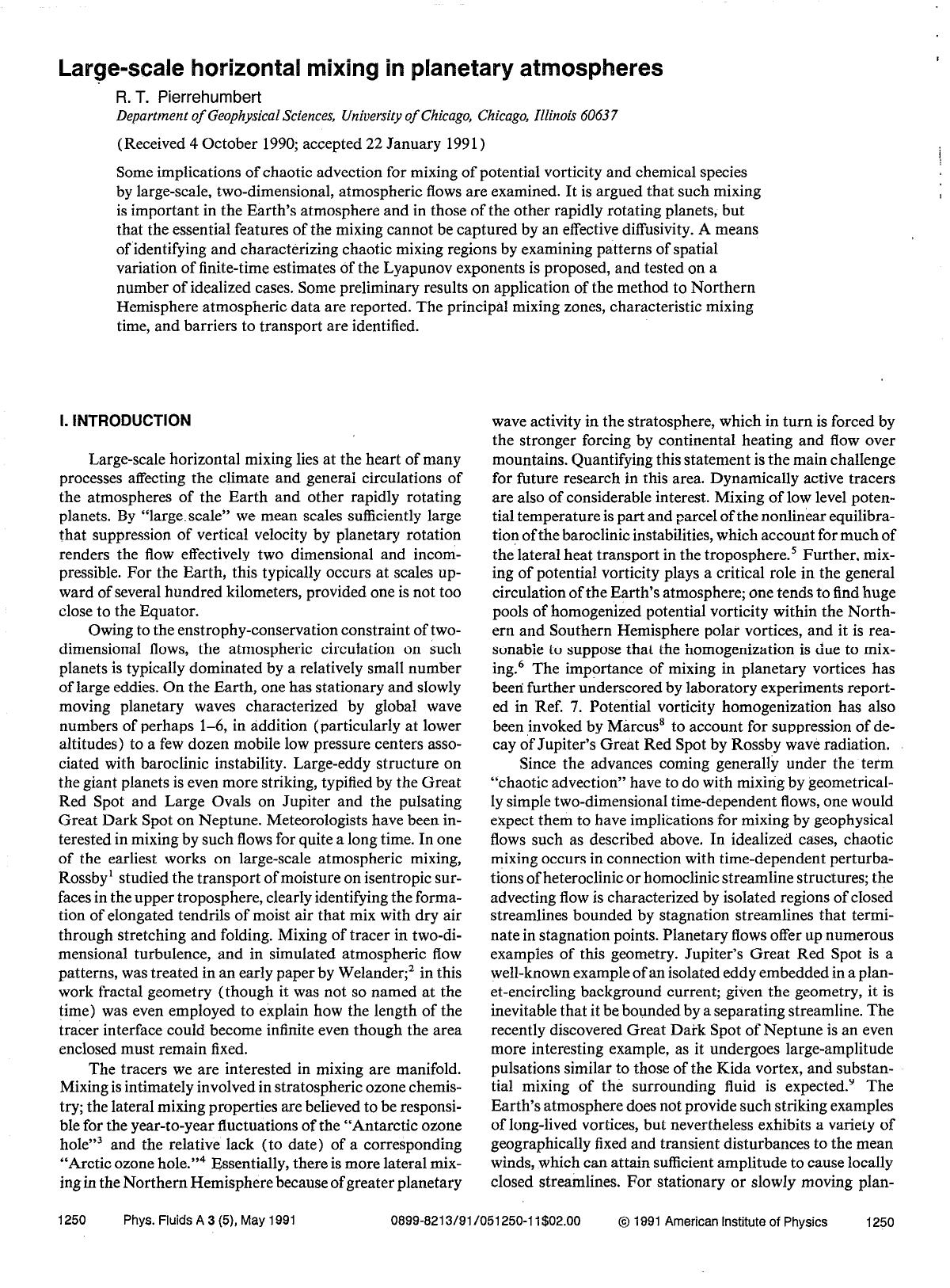 Large-scale horizontal mixing in planetary atmospheres by R. T. Pierrehumbert
