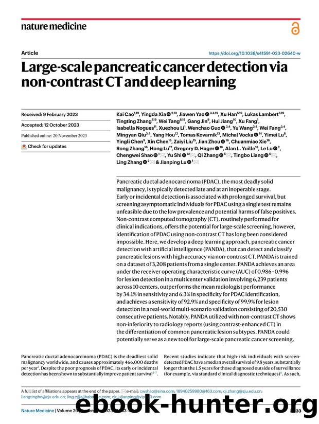 Large-scale pancreatic cancer detection via non-contrast CT and deep learning by unknow