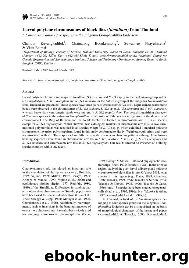 Larval Polytene Chromosomes of Black Flies (<Emphasis Type="Italic">Simulium<Emphasis>) from Thailand by Unknown