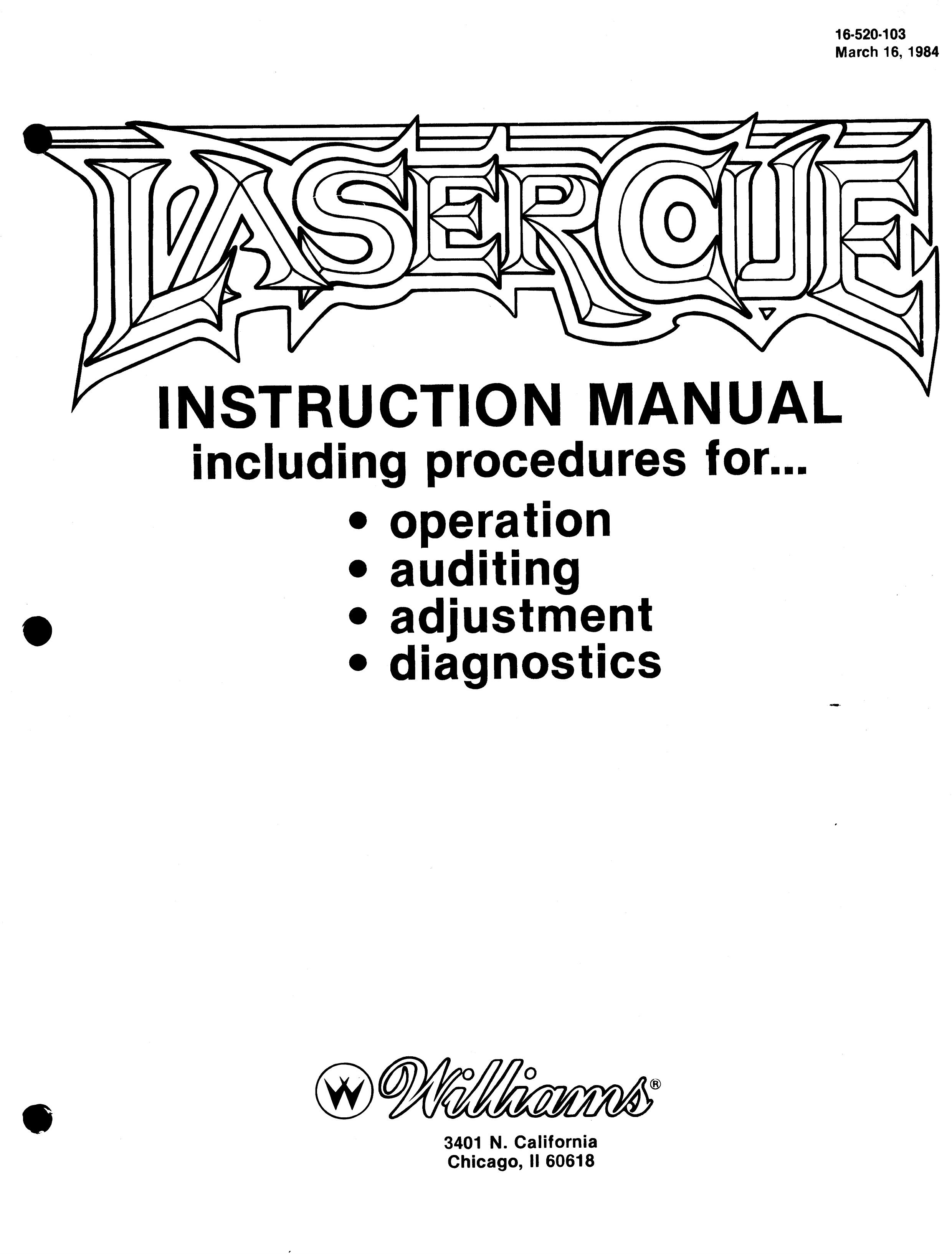 Laser Cue Operators Manual by Williams Electronics Inc
