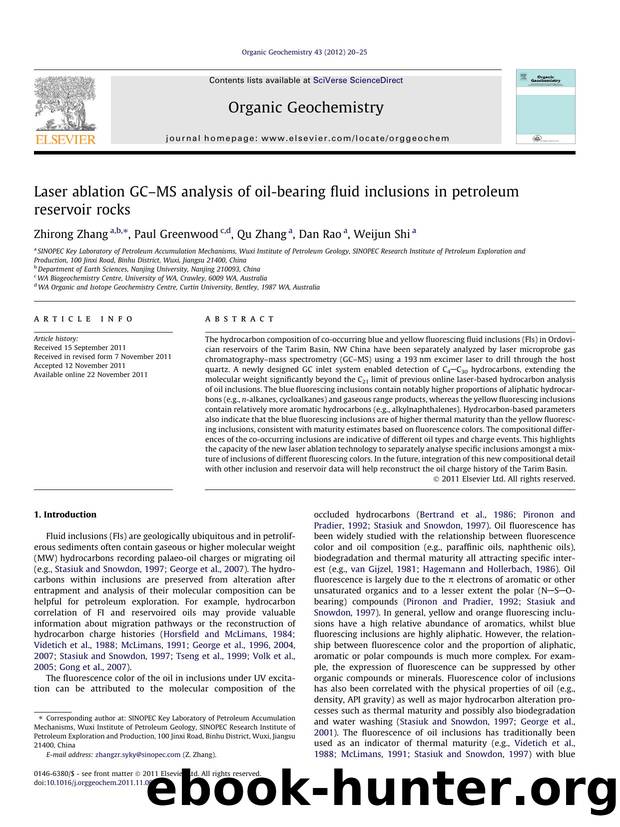 Laser ablation GCÃ¢â¬âMS analysis of oil-bearing fluid inclusions in petroleum reservoir rocks by Zhirong Zhang & Paul Greenwood & Qu Zhang & Dan Rao & Weijun Shi