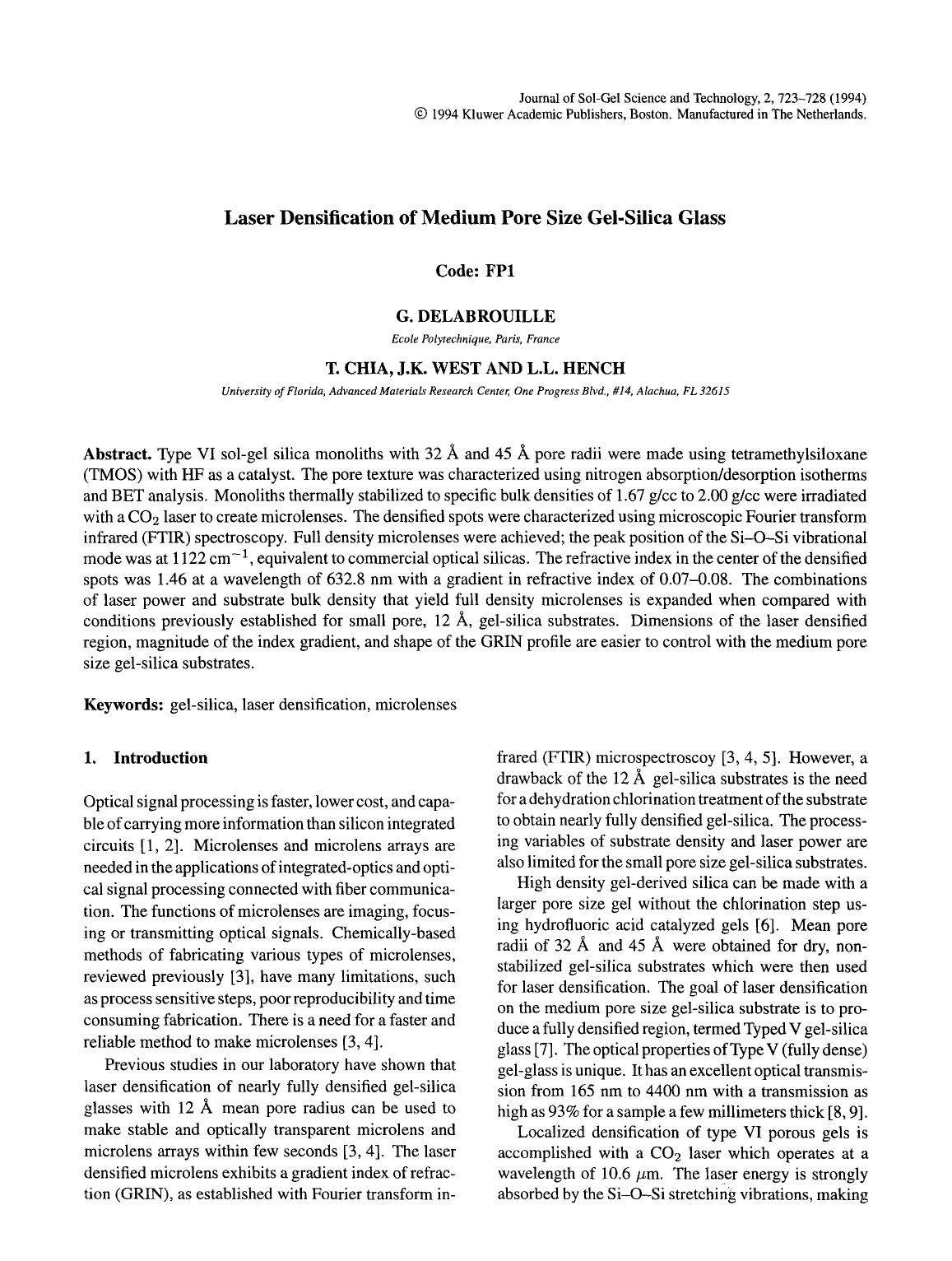 Laser densification of medium pore size gel-silica glass by Unknown