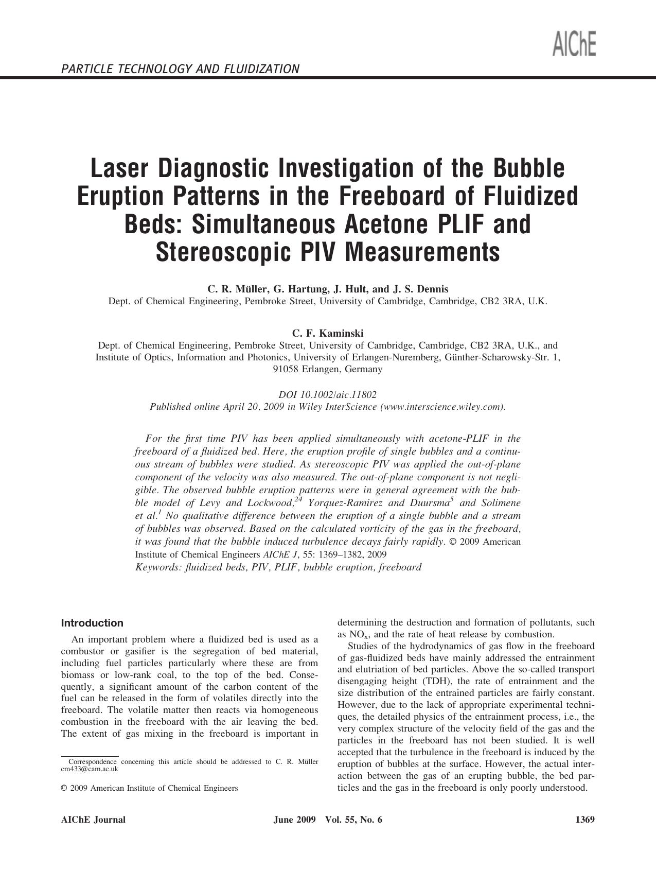 Laser diagnostic investigation of the bubble eruption patterns in the freeboard of fluidized beds: Simultaneous acetone PLIF and stereoscopic PIV measurements by Unknown