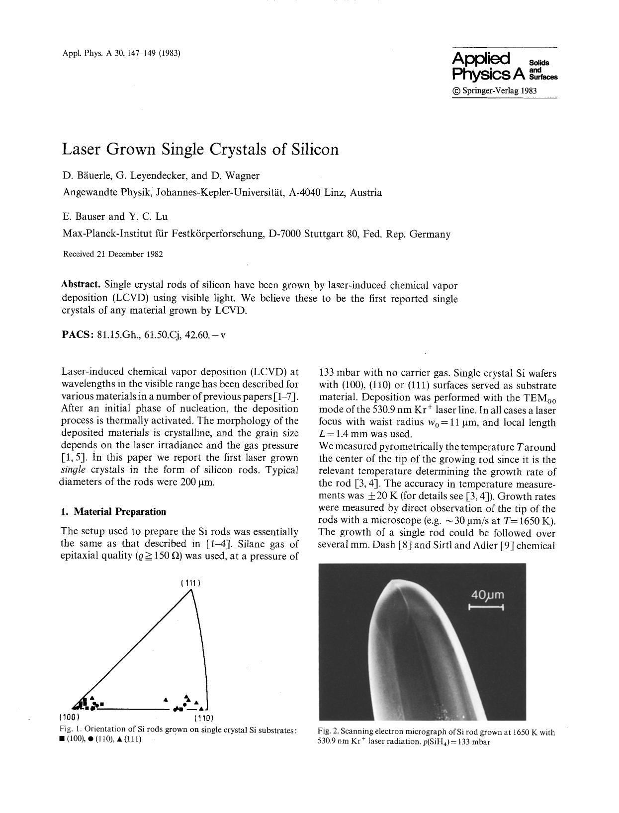 Laser grown single crystals of silicon by Unknown