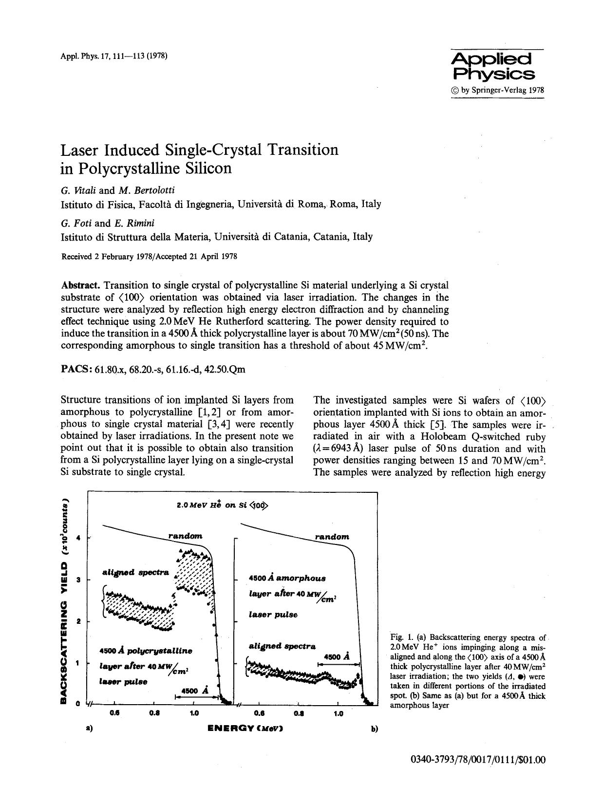 Laser induced single-crystal transition in polycrystalline silicon by Unknown
