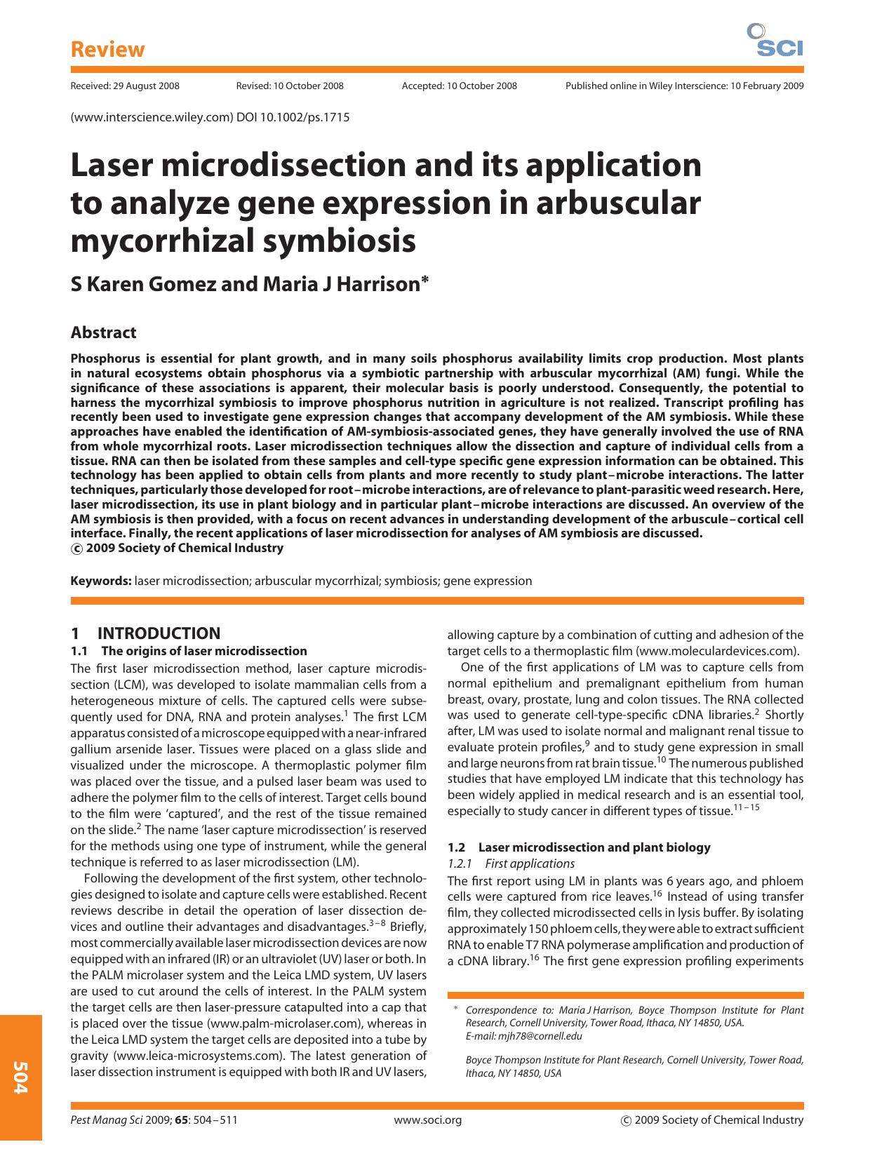 Laser microdissection and its application to analyze gene expression in arbuscular mycorrhizal symbiosis by Unknown