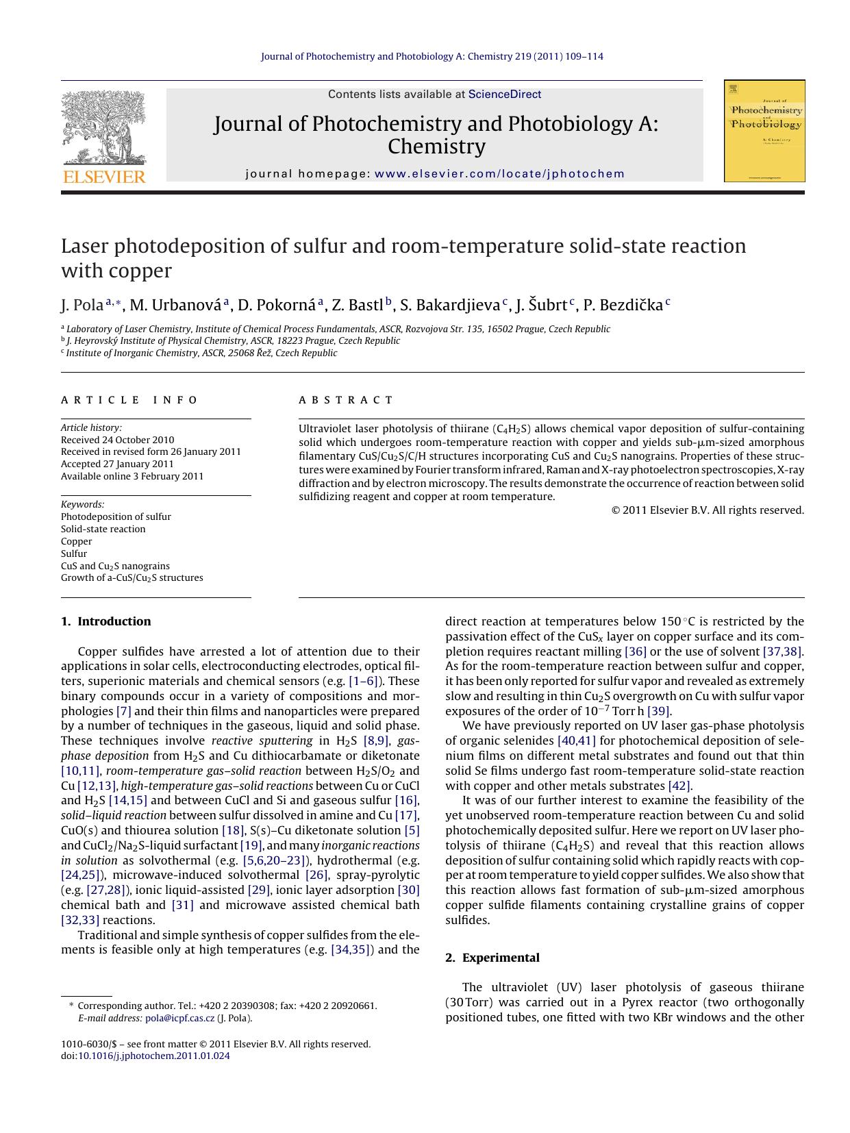 Laser photodeposition of sulfur and room-temperature solid-state reaction with copper by J. Pola