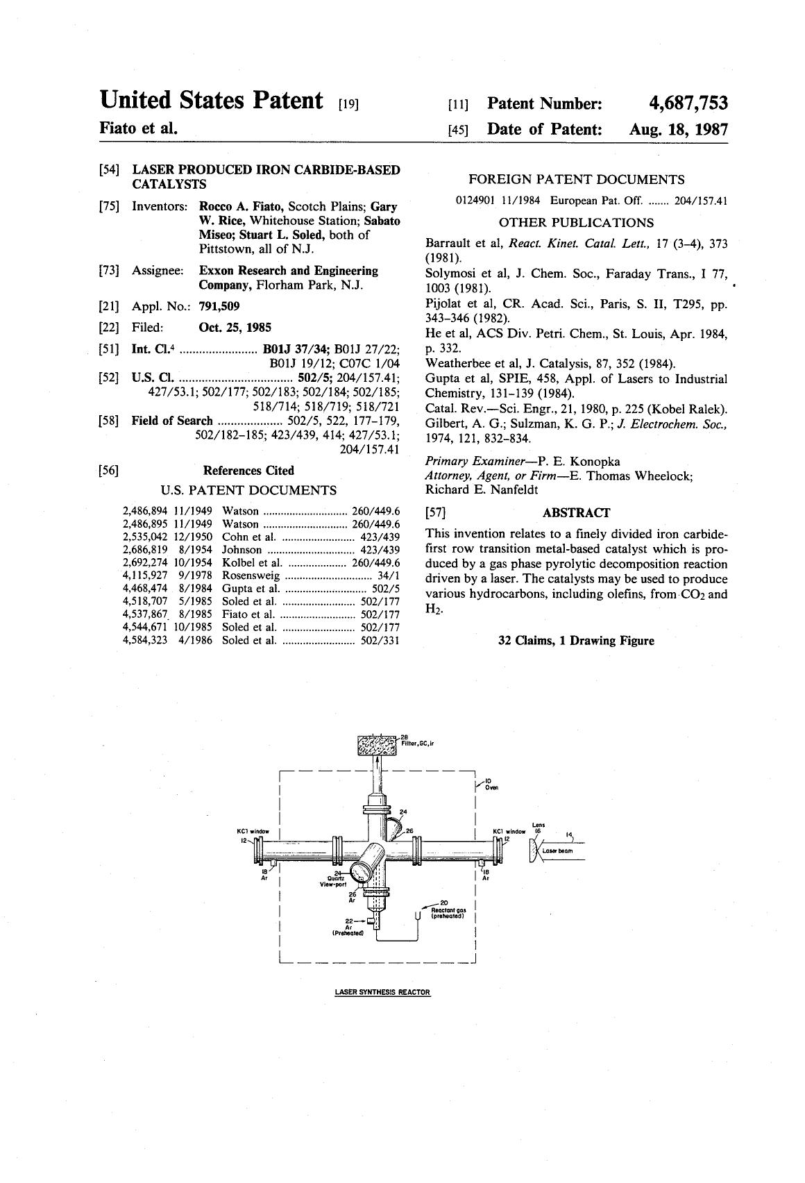 Laser produced iron carbide-based catalysts by Rocco A. Fiato Gary W. Rice Sabato Miseo Stuart L. Soled