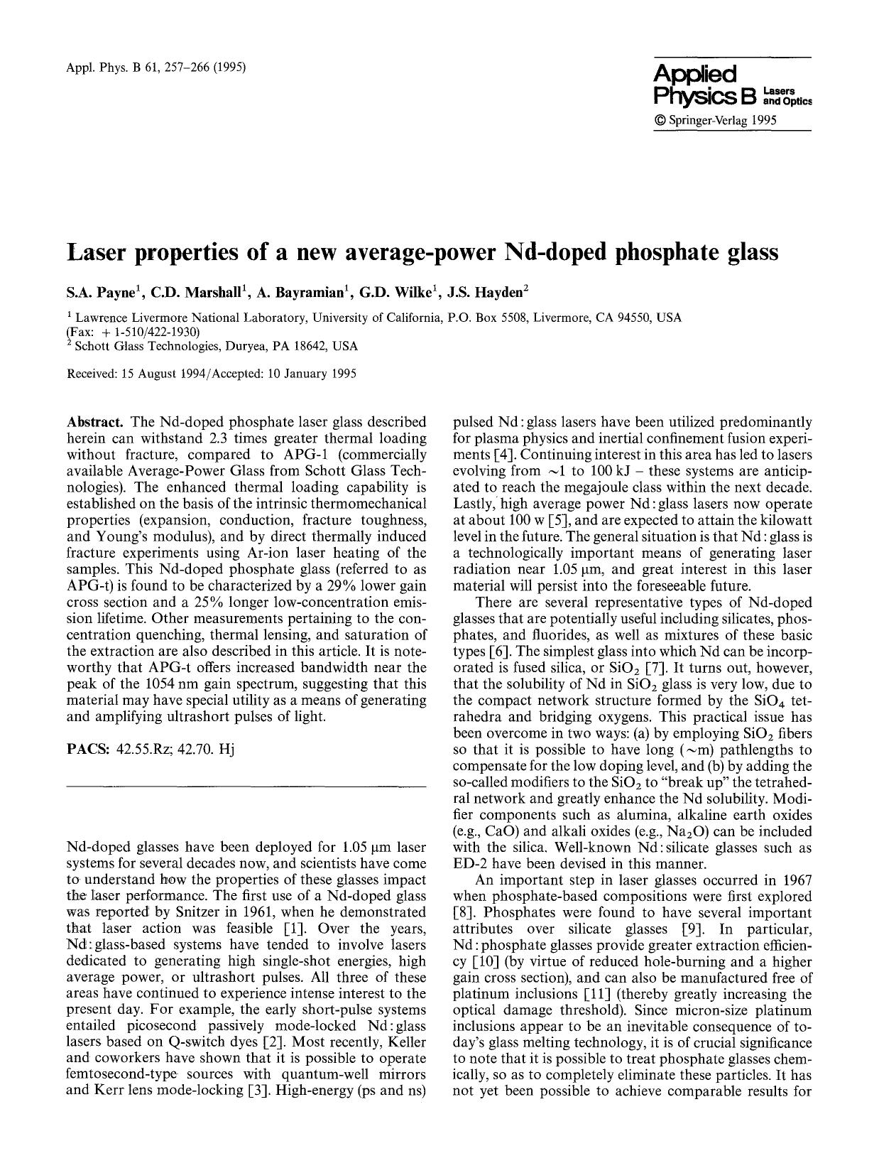 Laser properties of a new average-power Nd-doped phosphate glass by Unknown
