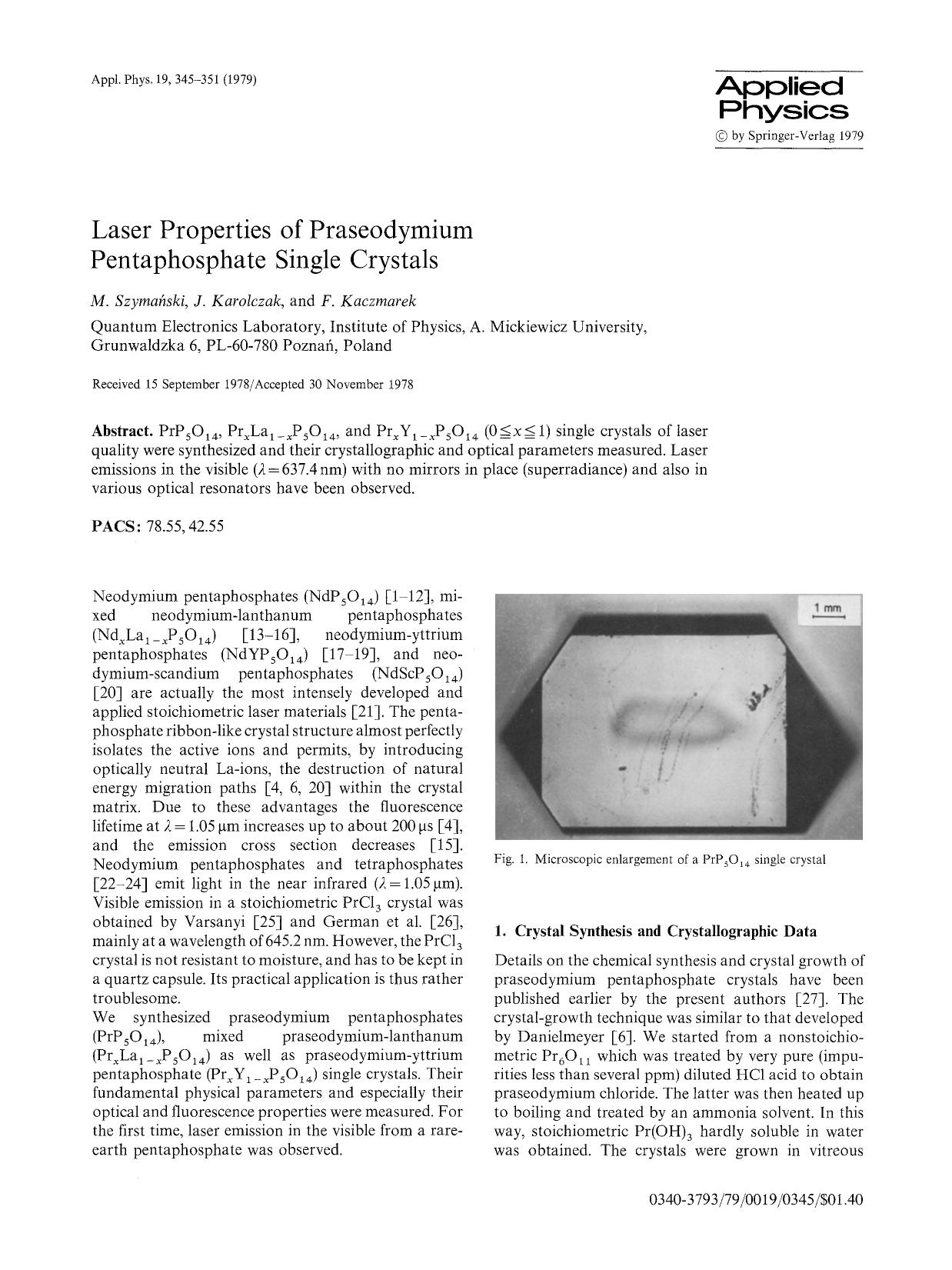 Laser properties of praseodymium pentaphosphate single crystals by Unknown