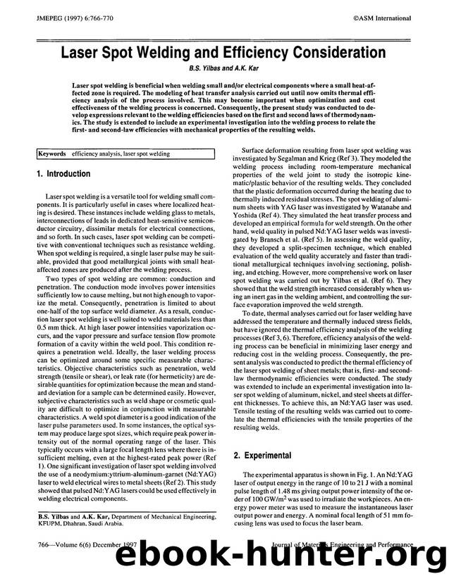 Laser spot welding and efficiency consideration by Unknown