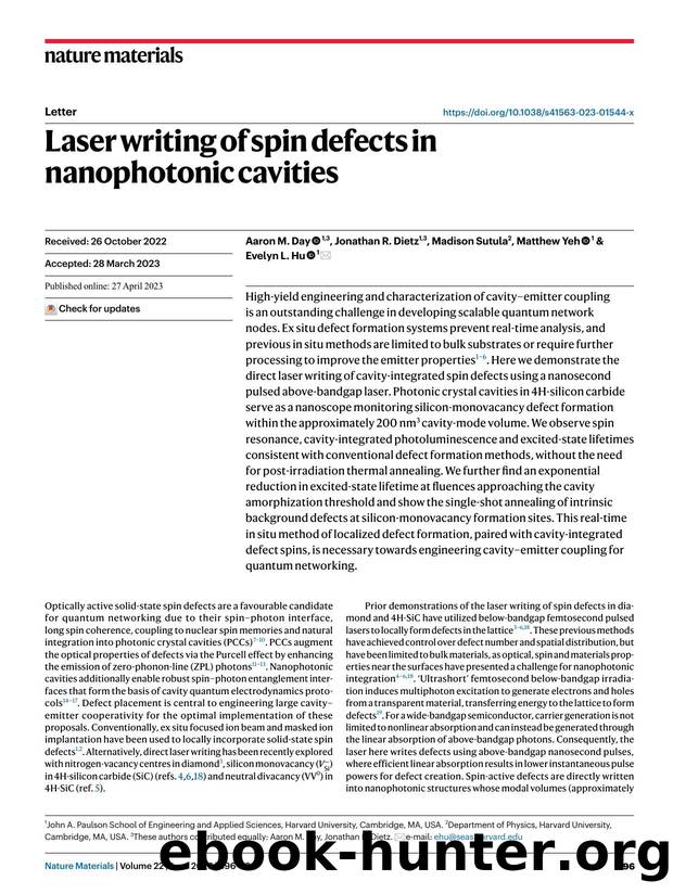 Laser writing of spin defects in nanophotonic cavities by Aaron M. Day & Jonathan R. Dietz & Madison Sutula & Matthew Yeh & Evelyn L. Hu