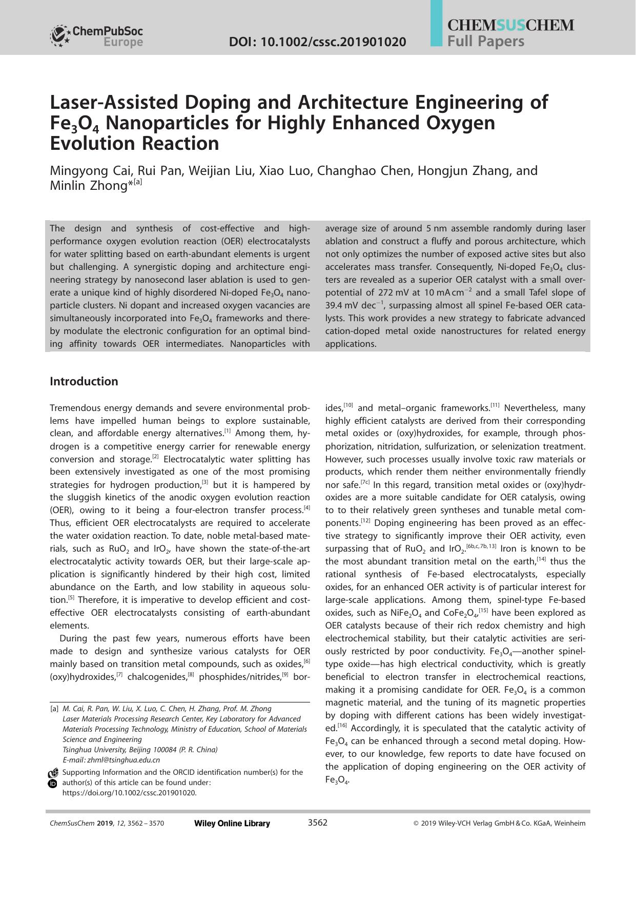 LaserâAssisted Doping and Architecture Engineering of Fe3O4 Nanoparticles for Highly Enhanced Oxygen Evolution Reaction by Unknown