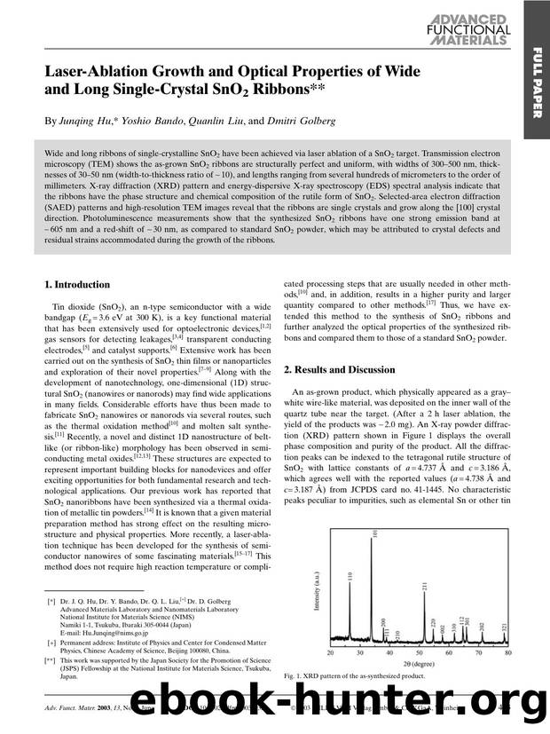 Laser-Ablation Growth and Optical Properties of Wide and Long Single-Crystal SnO2 Ribbons by Unknown