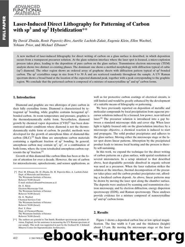 Laser-Induced Direct Lithography for Patterning of Carbon with sp3 and sp2 Hybridization by Unknown