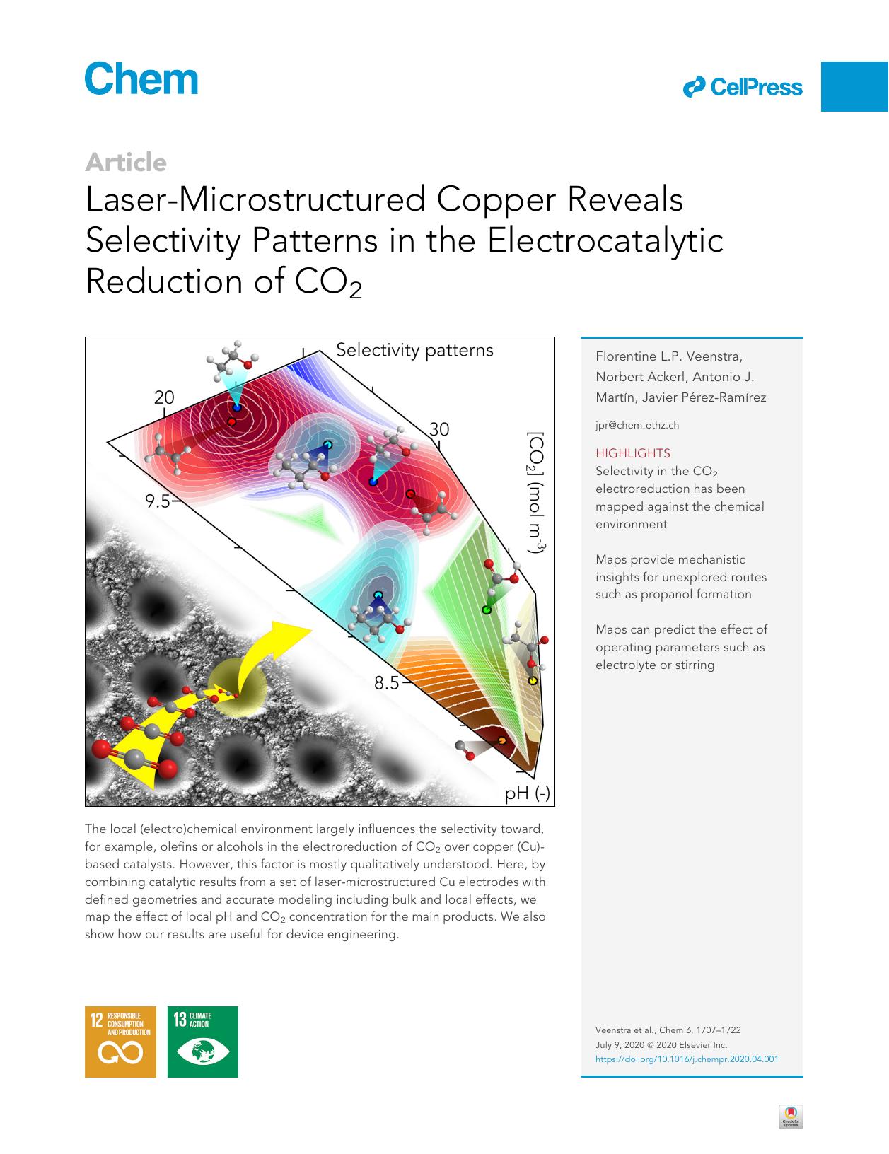 Laser-Microstructured Copper Reveals Selectivity Patterns in the Electrocatalytic Reduction of CO2 by Florentine L.P. Veenstra & Norbert Ackerl & Antonio J. Martín & Javier Pérez-Ramírez
