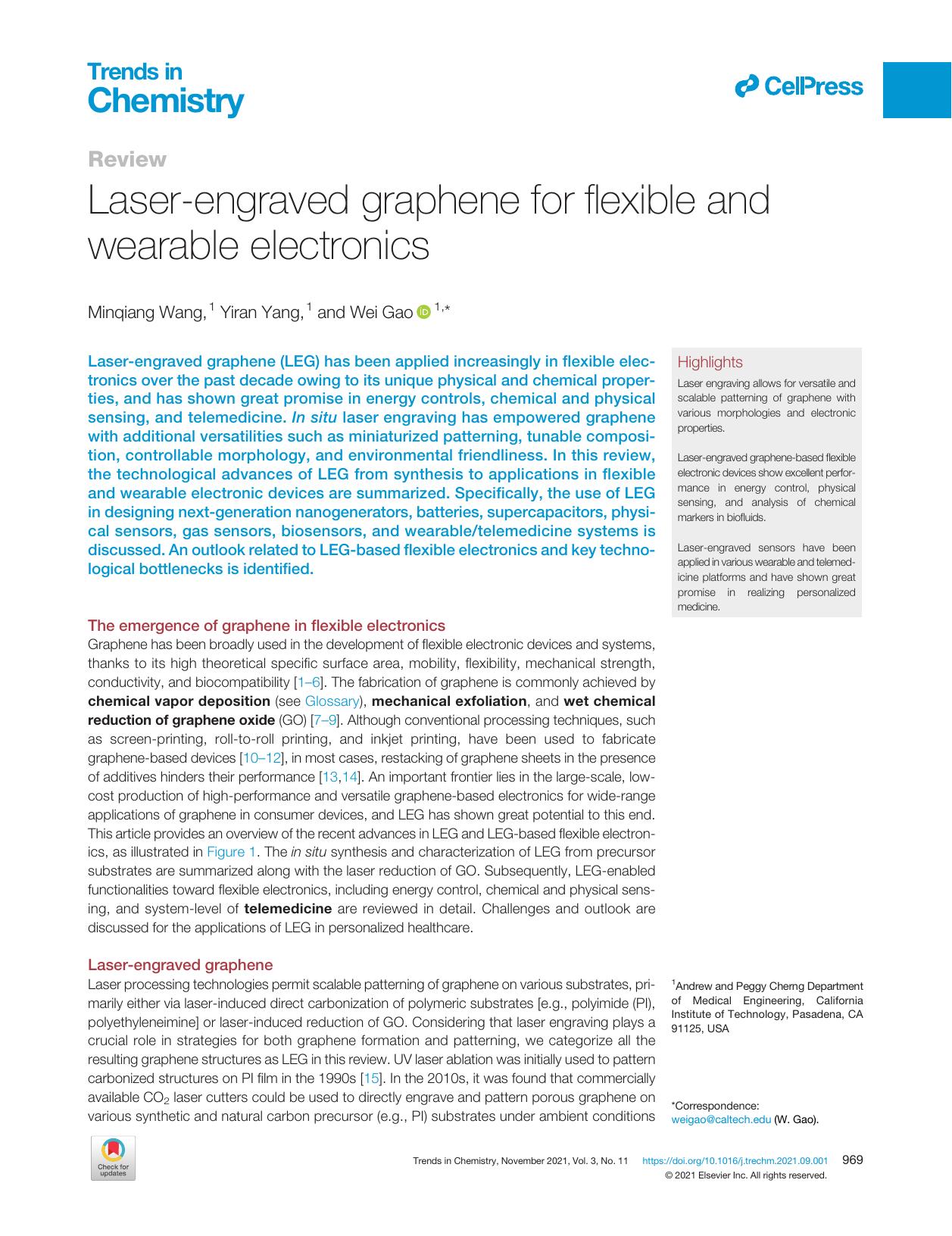 Laser-engraved graphene for flexible and wearable electronics by Minqiang Wang