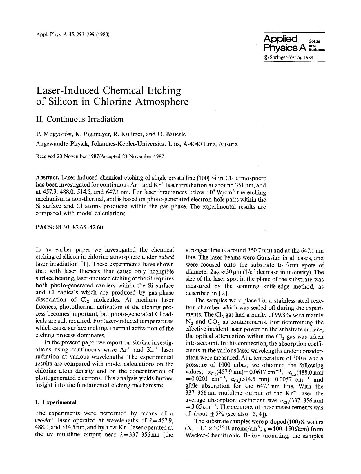Laser-induced chemical etching of silicon in chlorine atmosphere by Unknown