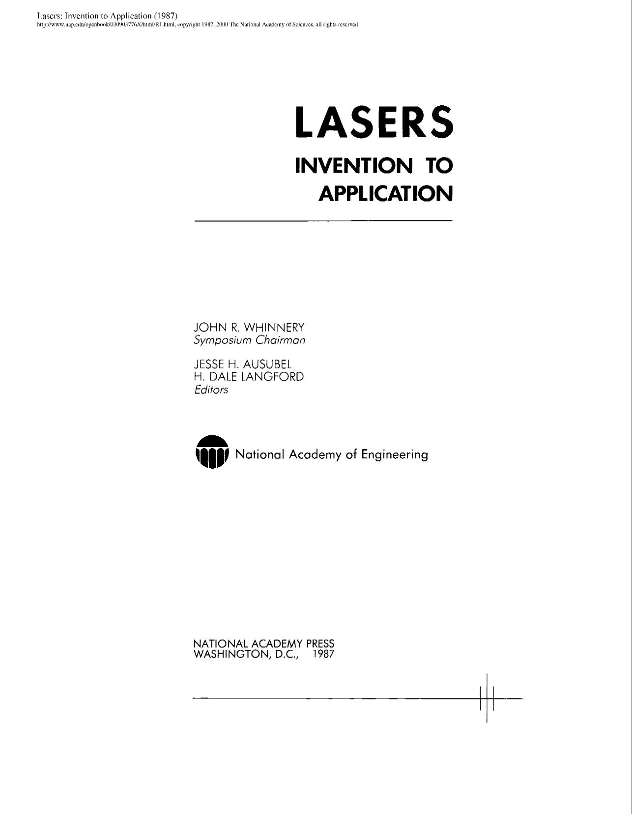 Lasers: Invention to Application by National Academy of Engineering