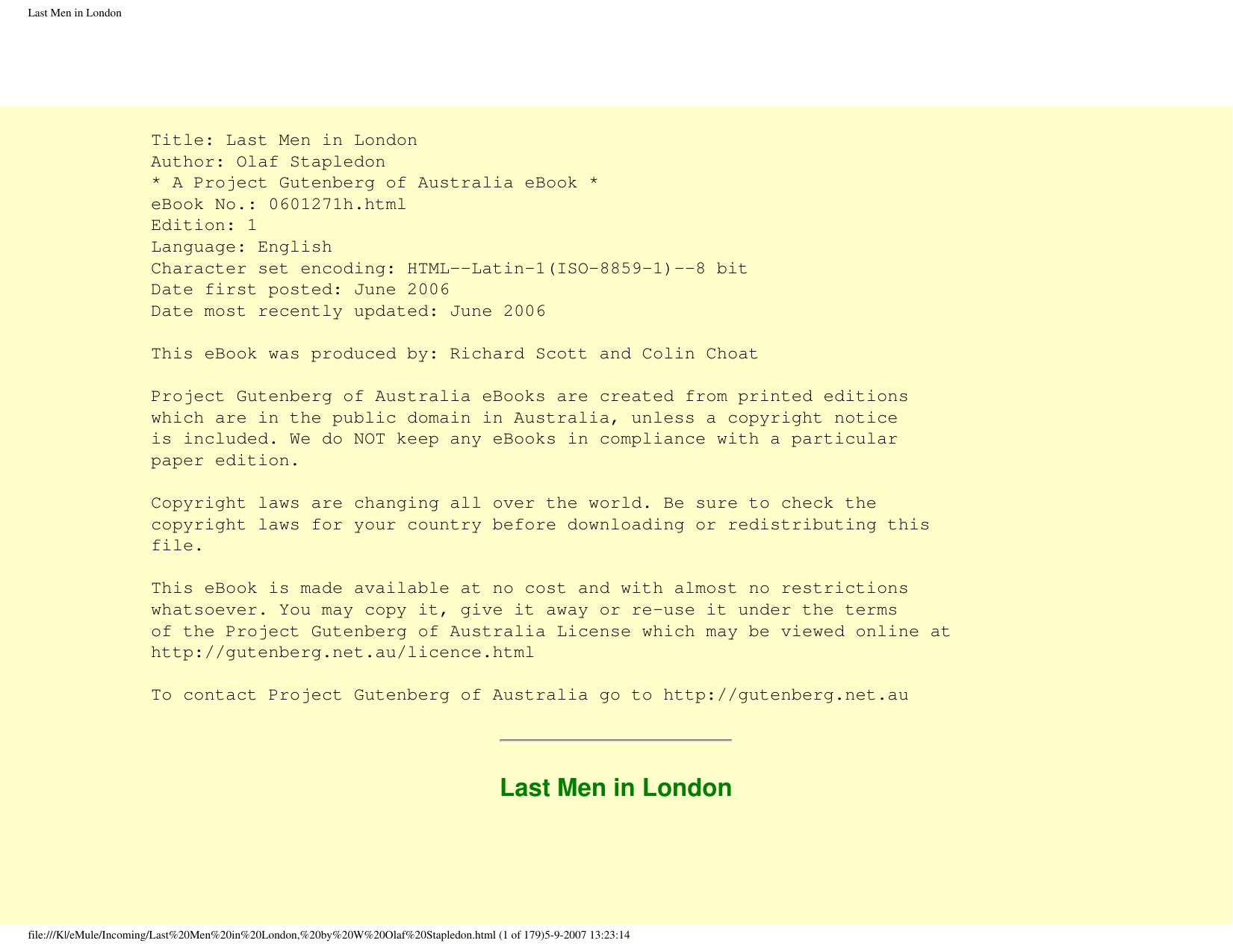 Last Men in London by Unknown