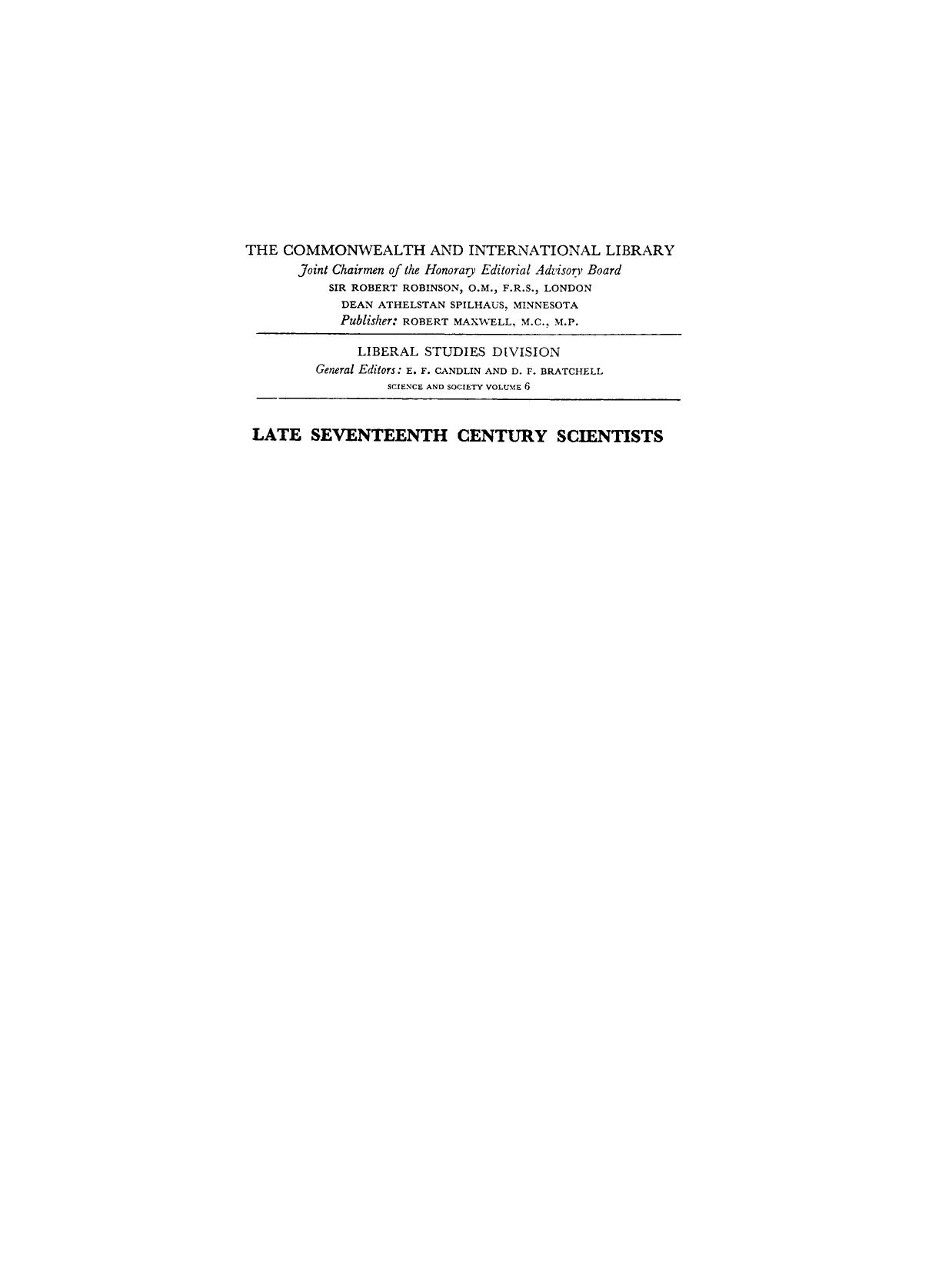 Late Seventeenth Century Scientists by Donald William Hutchings