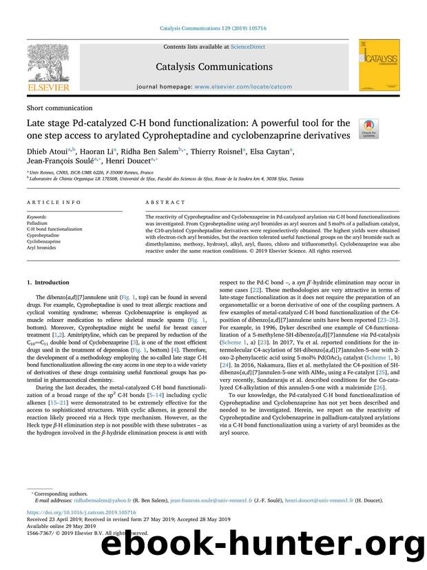 Late stage Pd-catalyzed C-H bond functionalization_ A powerful tool for the one step access to arylated Cyproheptadine and cyclobenzaprine derivatives by unknow