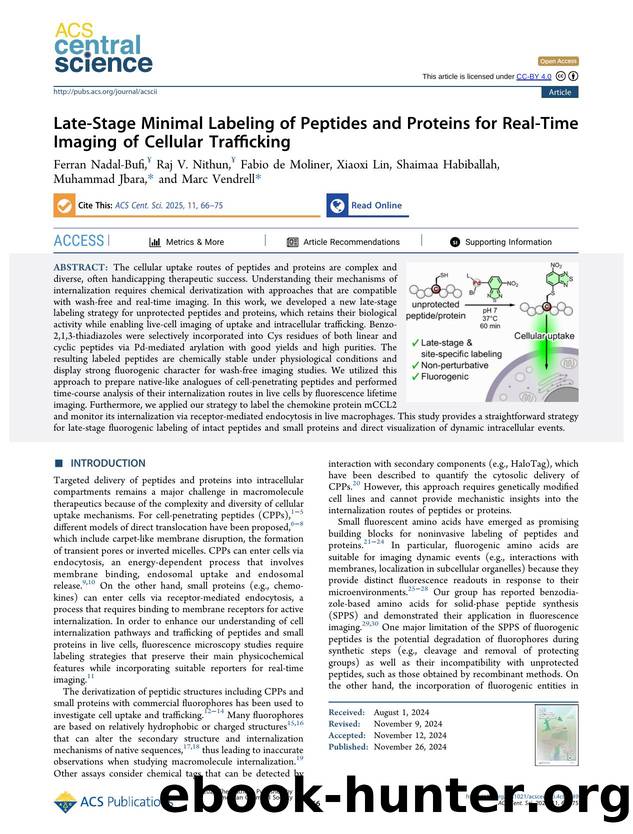 Late-Stage Minimal Labeling of Peptides and Proteins for Real-Time Imaging of Cellular Trafficking by unknow