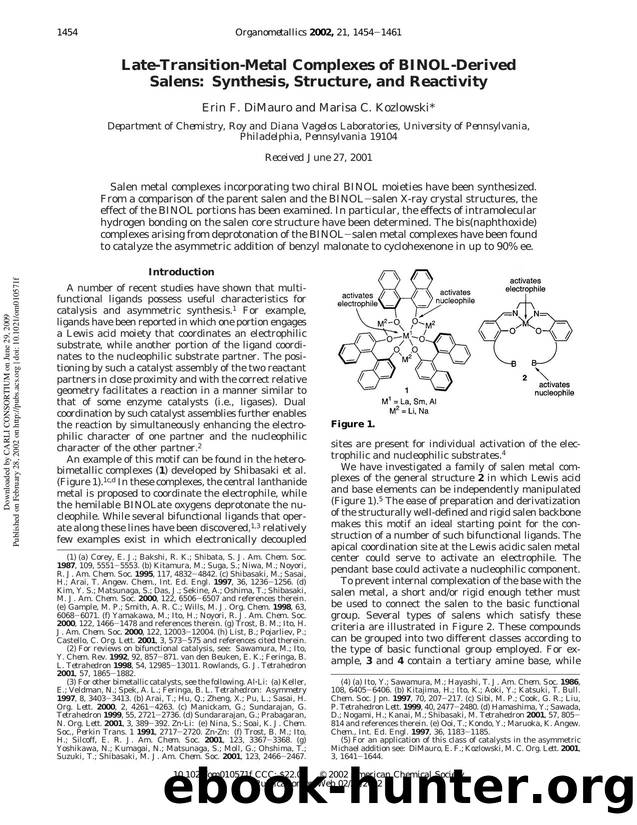 Late-Transition-Metal Complexes of BINOL-Derived Salens: Synthesis, Structure, and Reactivity by Erin F. DiMauro & Marisa C. Kozlowski*