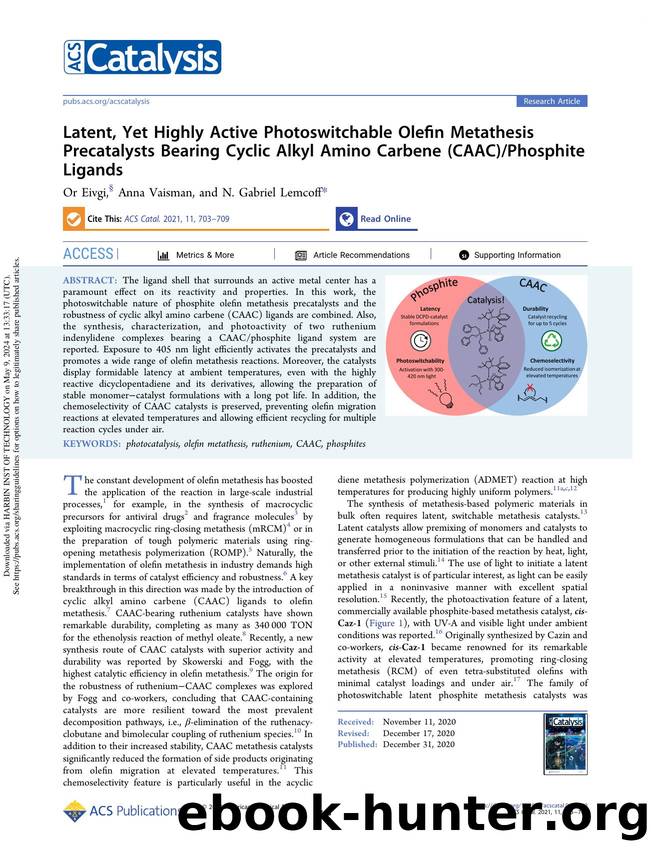 Latent, Yet Highly Active Photoswitchable Olefin Metathesis Precatalysts Bearing Cyclic Alkyl Amino Carbene (CAAC)Phosphite Ligands by Or Eivgi Anna Vaisman & N. Gabriel Lemcoff