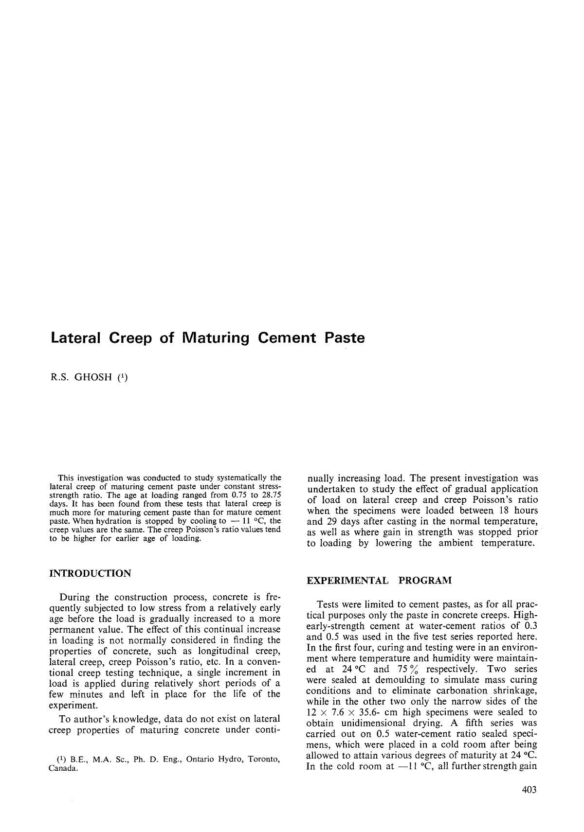 Lateral creep of maturing cement paste by Unknown