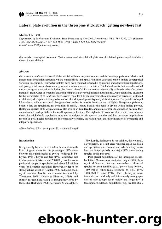 Lateral plate evolution in the threespine stickleback: getting nowhere fast by Unknown