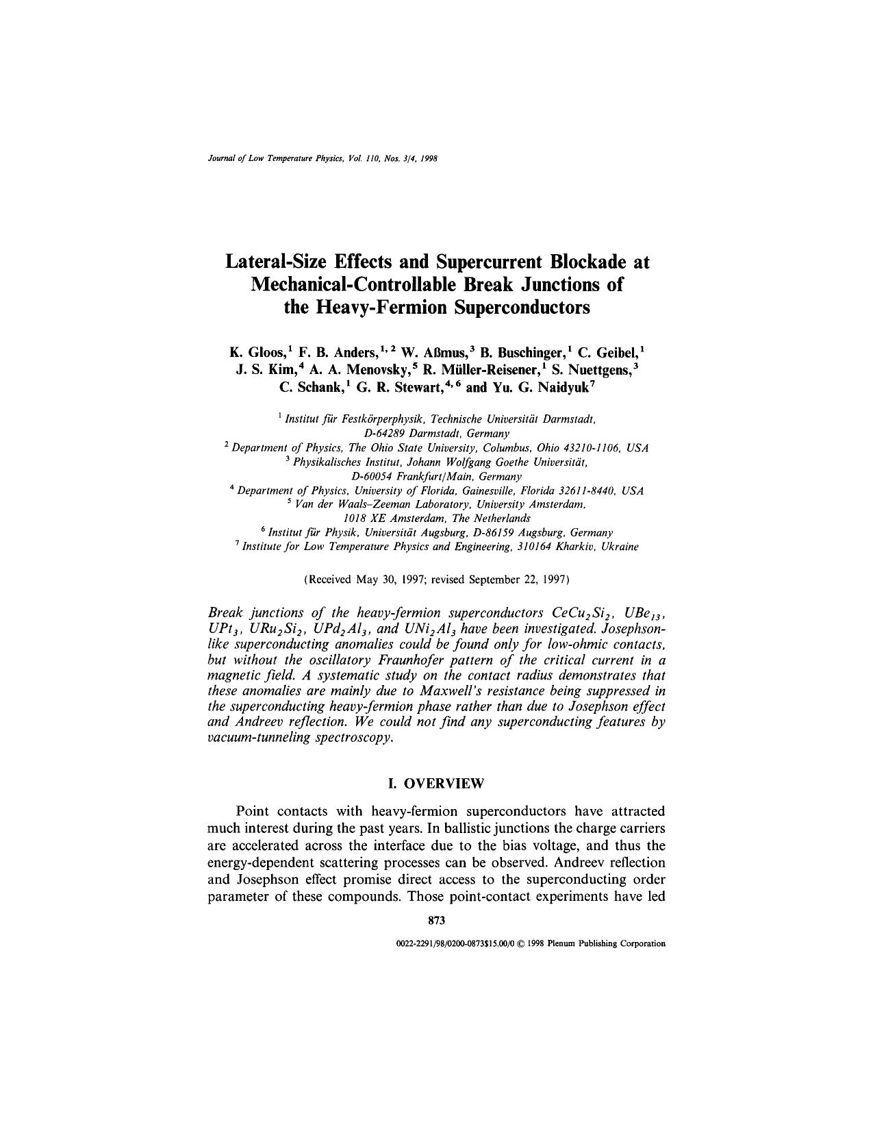 Lateral-Size Effects and Supercurrent Blockade at Mechanical-Controllable Break Junctions of the Heavy-Fermion Superconductors by Unknown