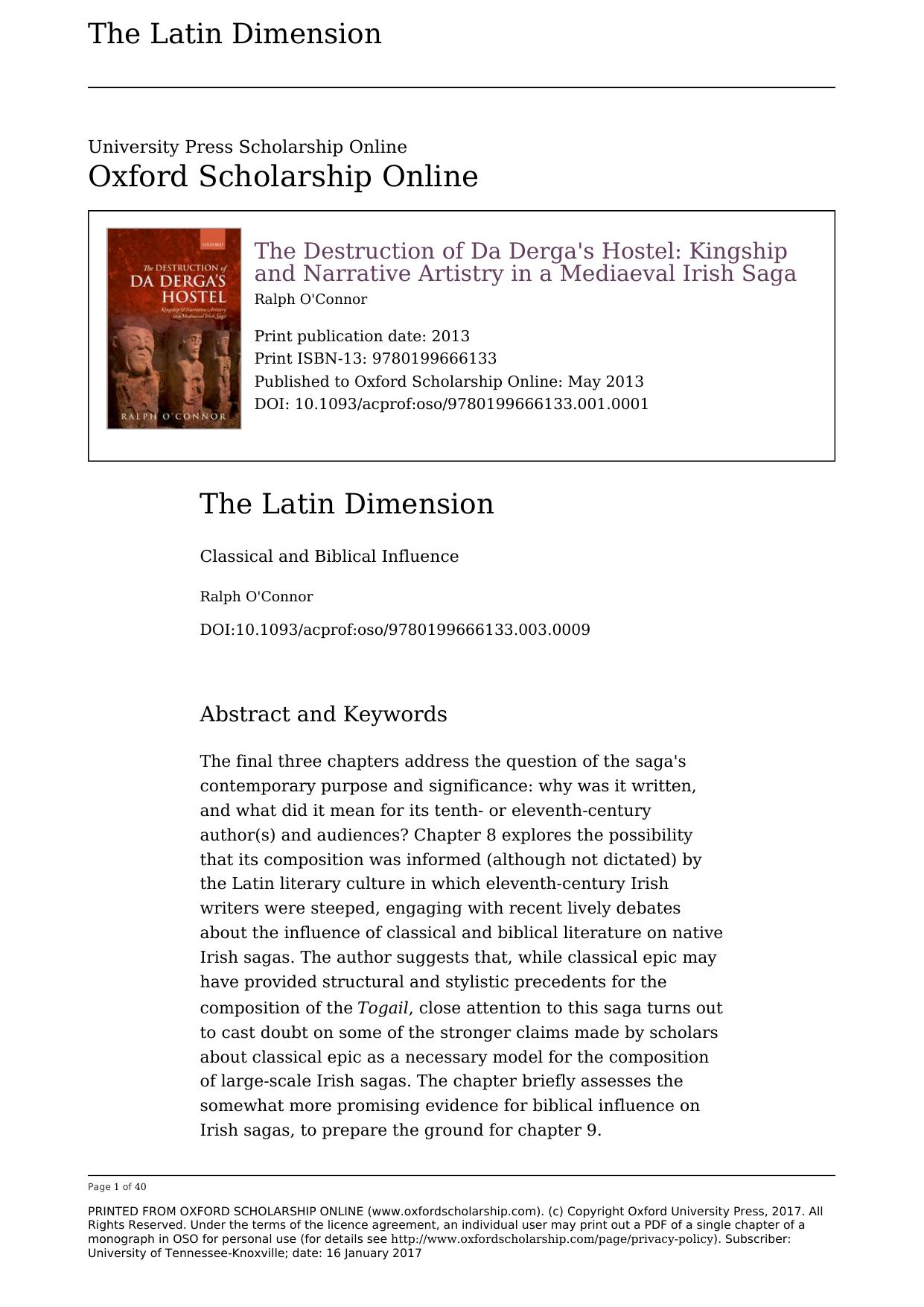 Latin DimensionClassical and Biblical Influence - Oxford Scholarship by Unknown