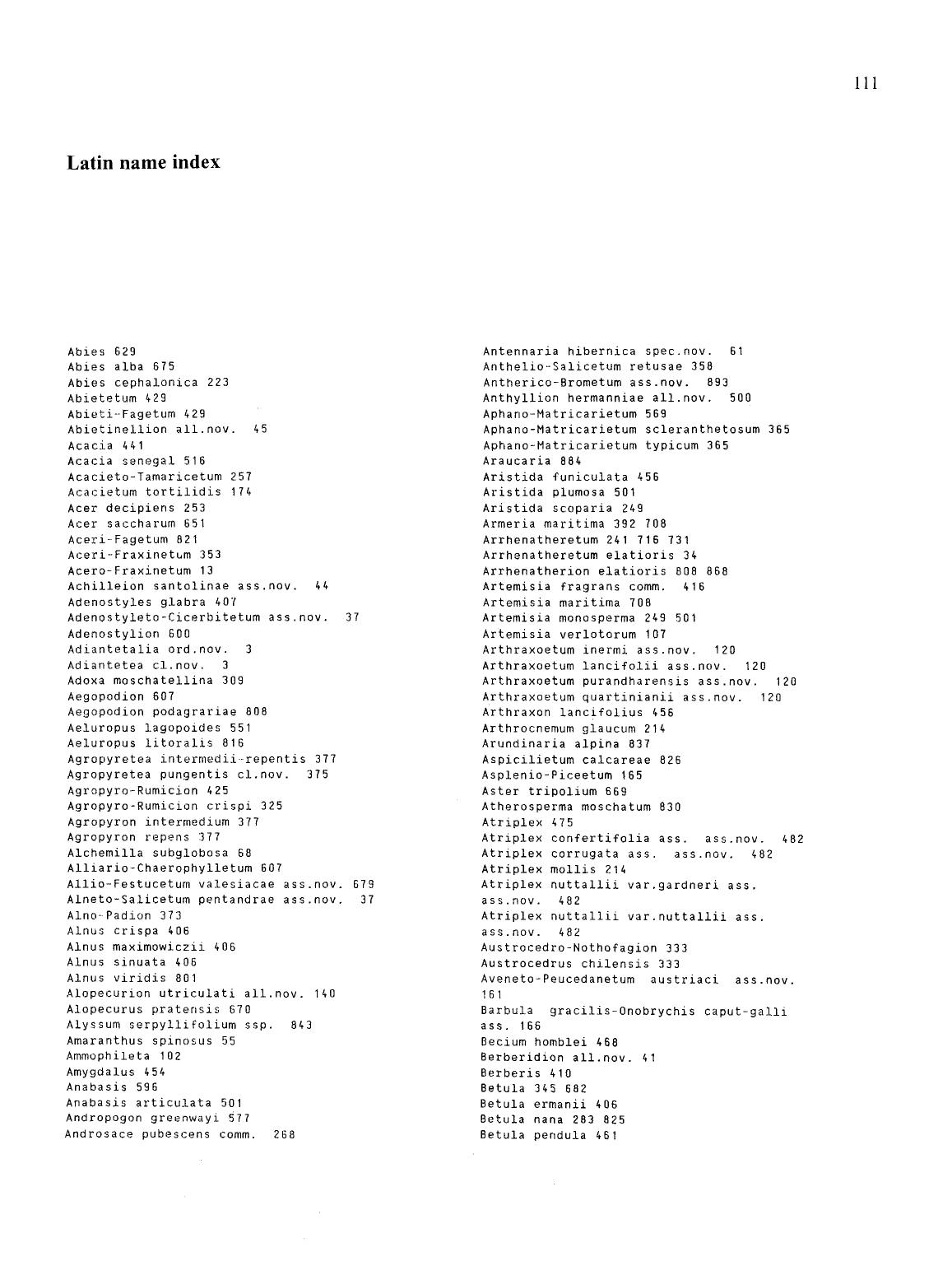 Latin name index by Unknown