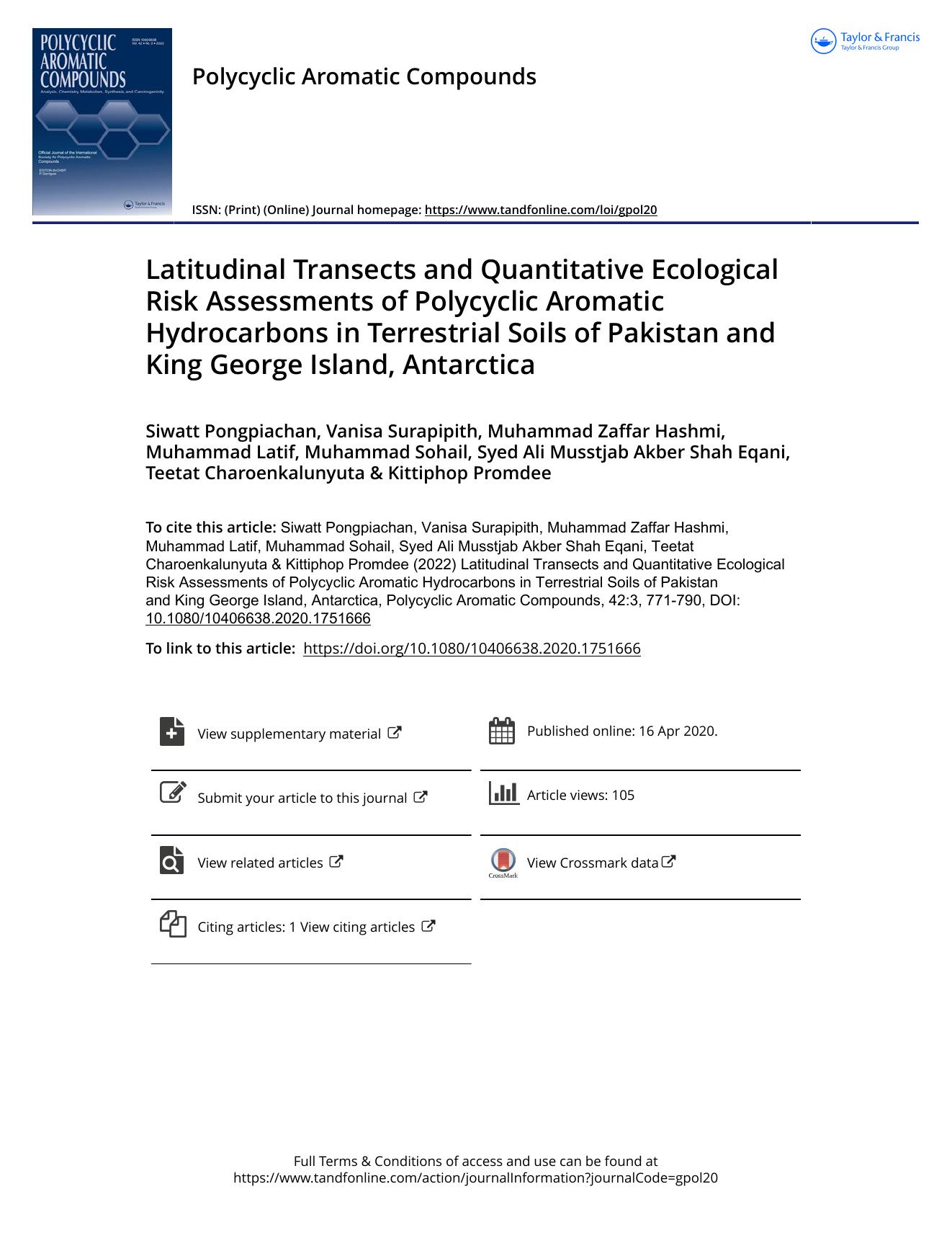 Latitudinal Transects and Quantitative Ecological Risk Assessments of Polycyclic Aromatic Hydrocarbons in Terrestrial Soils of Pakistan and King George Island, Antarctica by unknow