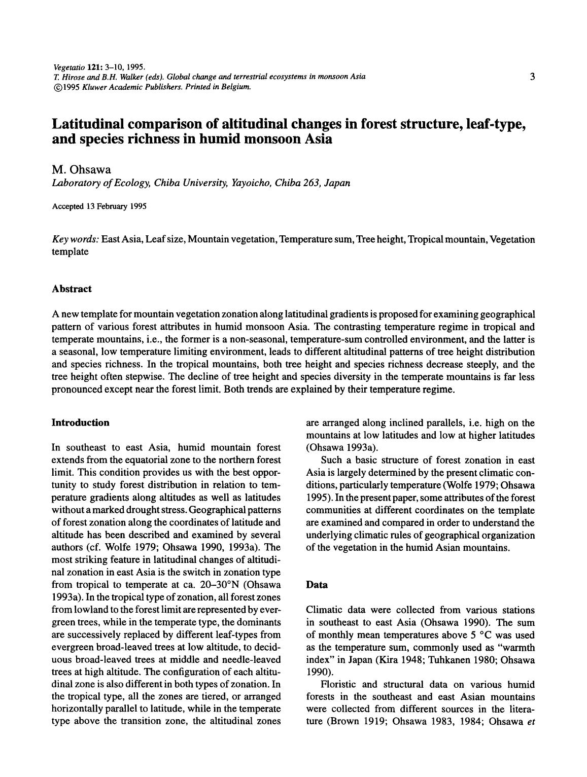 Latitudinal comparison of altitudinal changes in forest structure, leaf-type, and species richness in humid monsoon Asia by Unknown