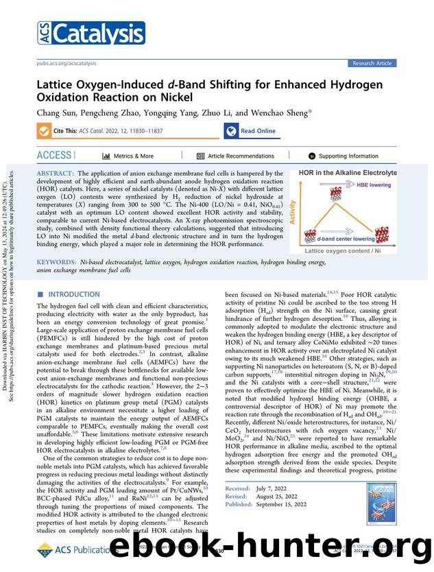 Lattice Oxygen-Induced d-Band Shifting for Enhanced Hydrogen Oxidation Reaction on Nickel by Chang Sun Pengcheng Zhao Yongqing Yang Zhuo Li & Wenchao Sheng