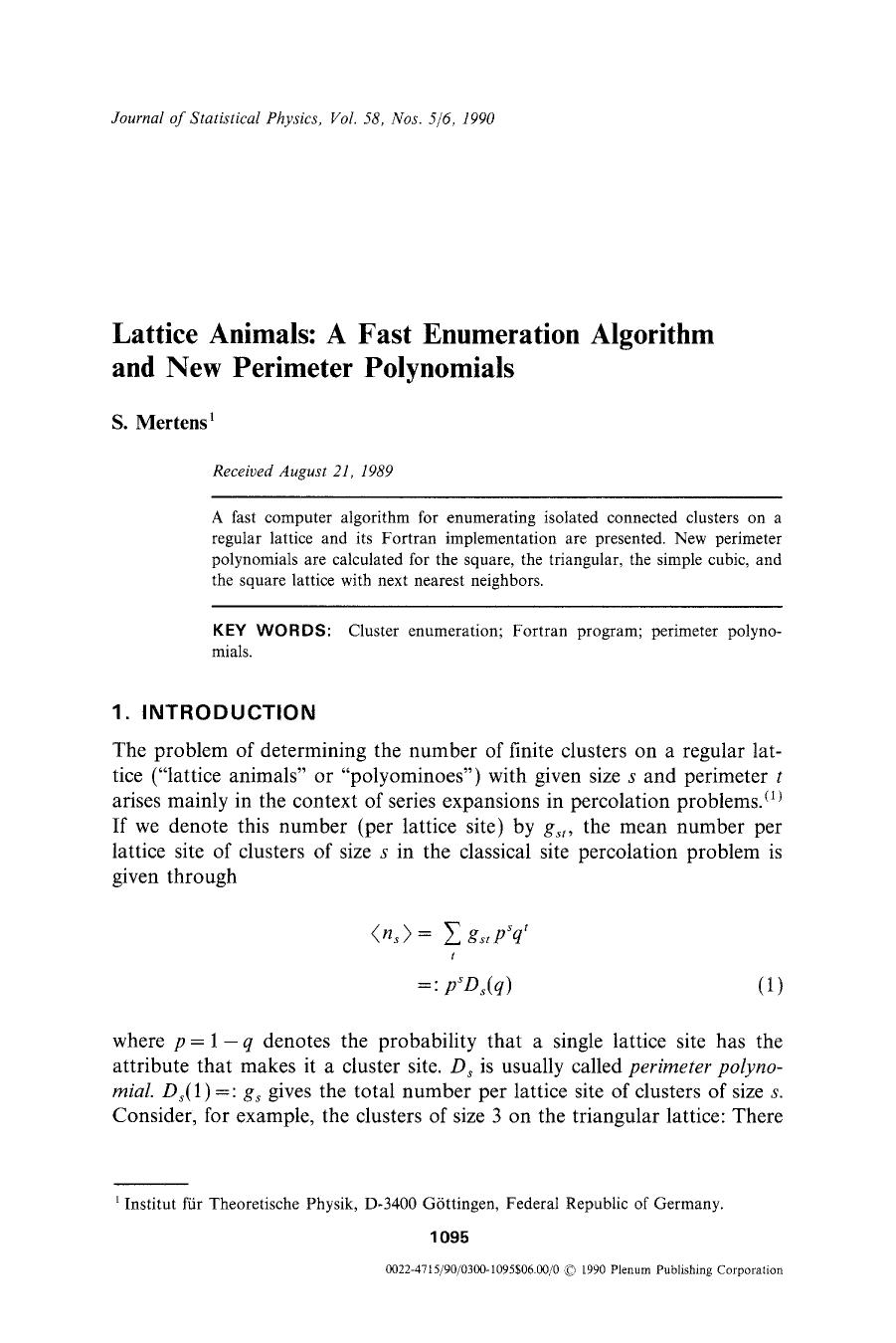 Lattice animals: A fast enumeration algorithm and new perimeter polynomials by Unknown