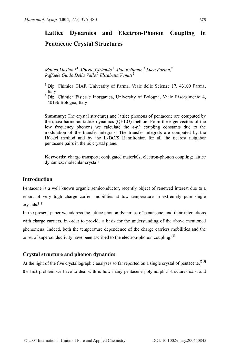 Lattice dynamics and electron-phonon coupling in pentacene crystal structures by Unknown