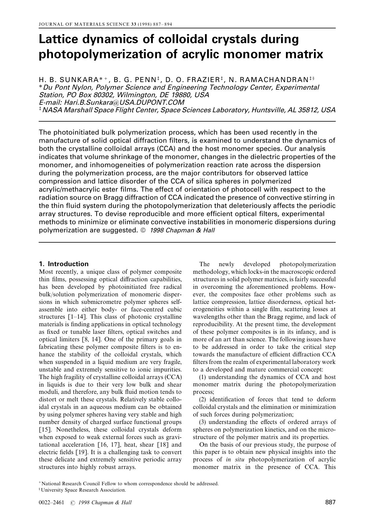 Lattice dynamics of colloidal crystals during photopolymerization of acrylic monomer matrix by Unknown