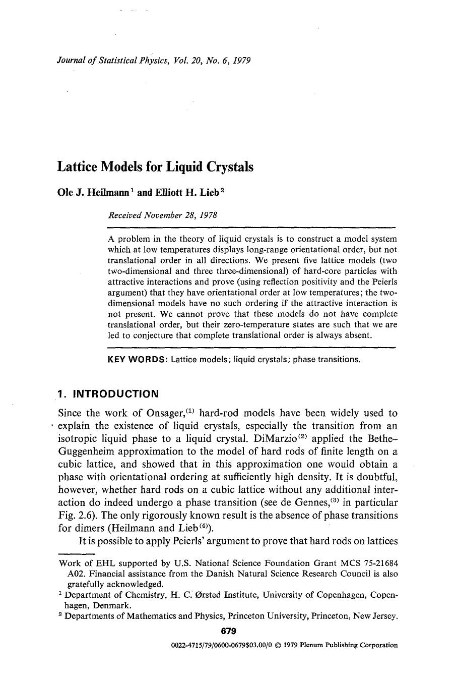 Lattice models for liquid crystals by Unknown